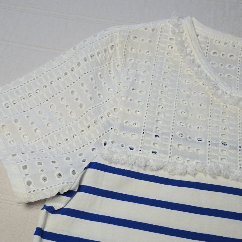 J. Crew Coastal Chic Stripe & Eyelet Tee - Nautical Summer Preppy Aesthetic XXS - Picture 5 of 12